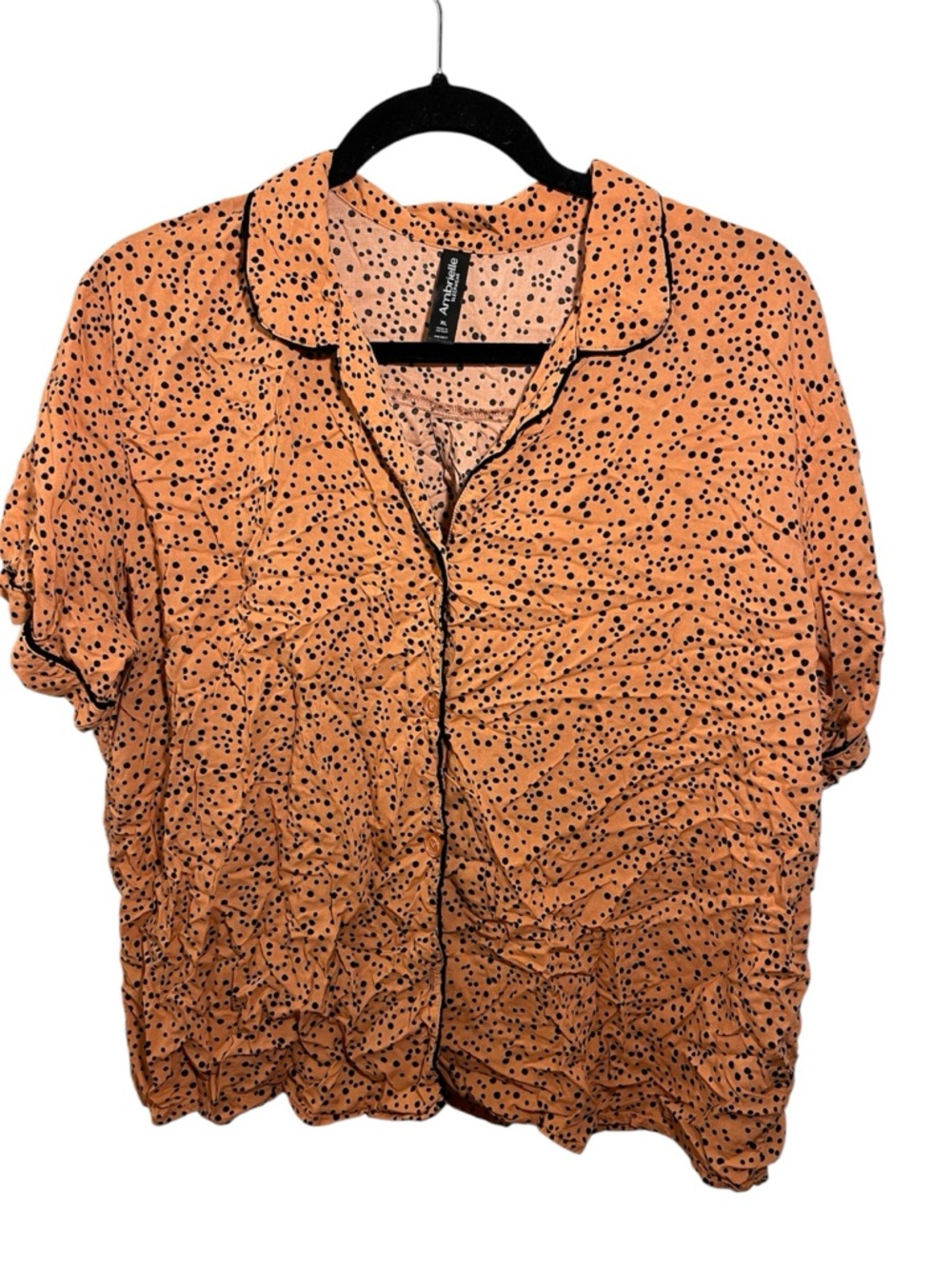 Ambrielle Pink Button-Down Shirt with Black Dot Print